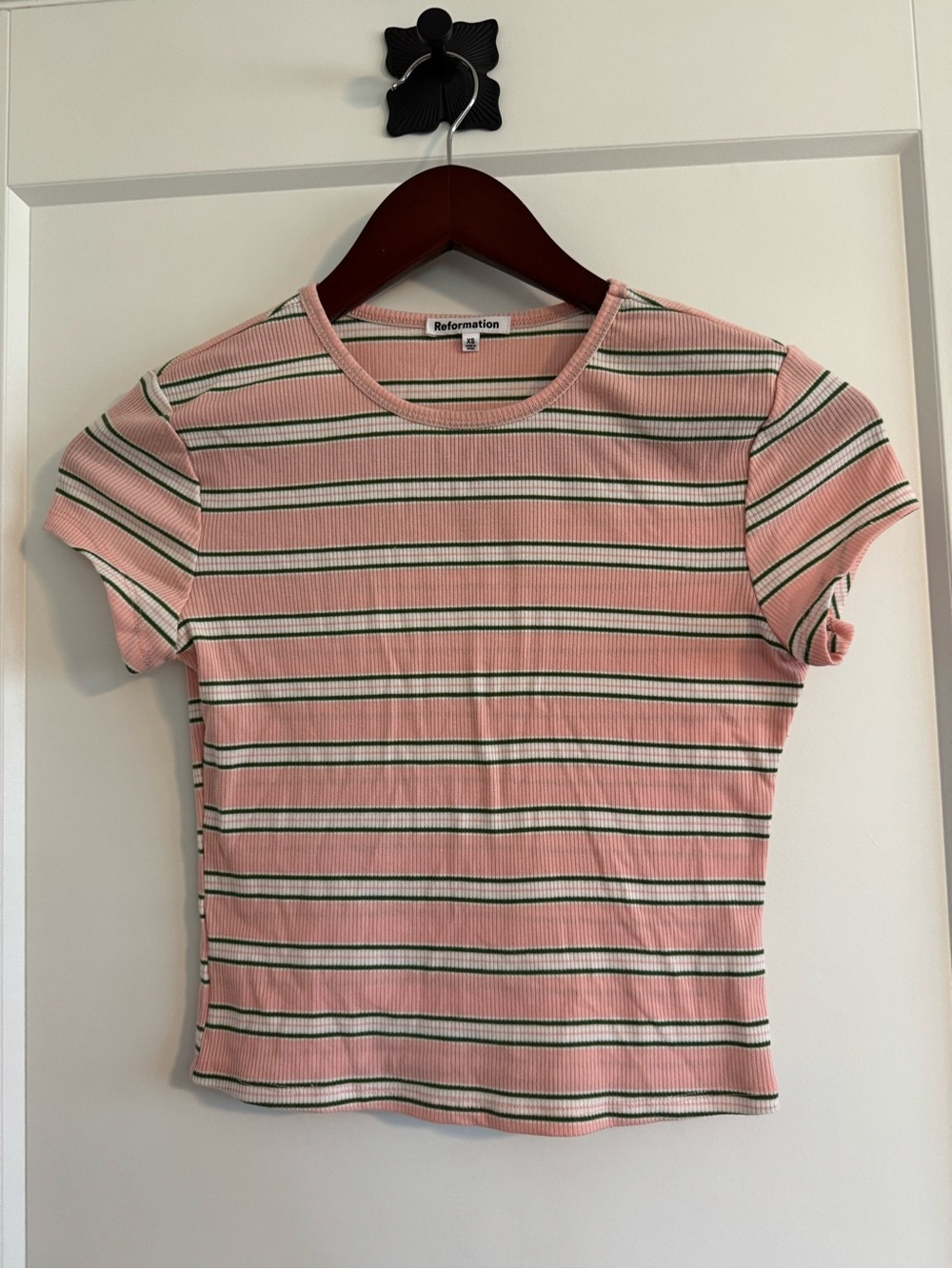 Reformation Pink Striped Ribbed Tee xs